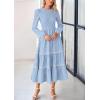 imagePRETTYGARDEN Womens Spring Midi Dress Fall Elegant Long Sleeve Smocked Flowy Boho Floral Wedding Guest Party DressesLight Blue