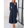 imagePRETTYGARDEN Womens Spring Midi Dress Fall Elegant Long Sleeve Smocked Flowy Boho Floral Wedding Guest Party DressesNavy