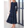 imagePRETTYGARDEN Womens Spring Midi Dress Fall Elegant Long Sleeve Smocked Flowy Boho Floral Wedding Guest Party DressesNavy