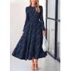imagePRETTYGARDEN Womens Spring Midi Dress Fall Elegant Long Sleeve Smocked Flowy Boho Floral Wedding Guest Party DressesNavy