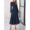 imagePRETTYGARDEN Womens Spring Midi Dress Fall Elegant Long Sleeve Smocked Flowy Boho Floral Wedding Guest Party DressesNavy