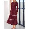 imagePRETTYGARDEN Womens Spring Midi Dress Fall Elegant Long Sleeve Smocked Flowy Boho Floral Wedding Guest Party DressesWine Red