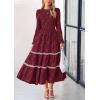 imagePRETTYGARDEN Womens Spring Midi Dress Fall Elegant Long Sleeve Smocked Flowy Boho Floral Wedding Guest Party DressesWine Red