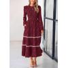imagePRETTYGARDEN Womens Spring Midi Dress Fall Elegant Long Sleeve Smocked Flowy Boho Floral Wedding Guest Party DressesWine Red