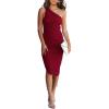 imagePRETTYGARDEN One Shoulder Dresses for Women 2025 Summer Ruched Mesh Asymmetrical Cocktail Wedding Guest Bodycon DressWine Red