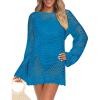 imagePRETTYGARDEN Womens 2025 Swimsuit Cover Ups Crochet Knit Bathing Suit Swimwear Summer Dresses Fashion Beach Vacation ClothesBlue
