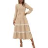 imagePRETTYGARDEN Womens Spring Midi Dress Fall Elegant Long Sleeve Smocked Flowy Boho Floral Wedding Guest Party DressesApricot