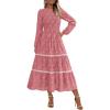 imagePRETTYGARDEN Womens Spring Midi Dress Fall Elegant Long Sleeve Smocked Flowy Boho Floral Wedding Guest Party DressesBean Paste Pink