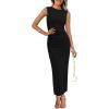 imagePRETTYGARDEN Womens Summer Wedding Guest Dresses 2025 Sleeveless Ruched Bodycon Fitted Maxi Long Cocktail Dress with SlitBlack