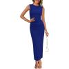 imagePRETTYGARDEN Womens Summer Wedding Guest Dresses 2025 Sleeveless Ruched Bodycon Fitted Maxi Long Cocktail Dress with SlitBlue