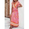 imagePRETTYGARDEN Women Boho Summer Side Split Deep V Neck Short Sleeves Maxi Dress with BeltFloral Pink