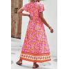 imagePRETTYGARDEN Women Boho Summer Side Split Deep V Neck Short Sleeves Maxi Dress with BeltFloral Pink