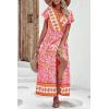 imagePRETTYGARDEN Women Boho Summer Side Split Deep V Neck Short Sleeves Maxi Dress with BeltFloral Pink
