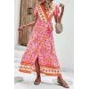 imagePRETTYGARDEN Women Boho Summer Side Split Deep V Neck Short Sleeves Maxi Dress with BeltFloral Pink