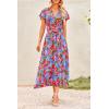 imagePRETTYGARDEN Women Boho Summer Side Split Deep V Neck Short Sleeves Maxi Dress with BeltMulti Floral