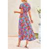 imagePRETTYGARDEN Women Boho Summer Side Split Deep V Neck Short Sleeves Maxi Dress with BeltMulti Floral