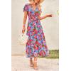 imagePRETTYGARDEN Women Boho Summer Side Split Deep V Neck Short Sleeves Maxi Dress with BeltMulti Floral