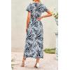imagePRETTYGARDEN Women Boho Summer Side Split Deep V Neck Short Sleeves Maxi Dress with BeltPrint Black