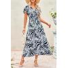 imagePRETTYGARDEN Women Boho Summer Side Split Deep V Neck Short Sleeves Maxi Dress with BeltPrint Black