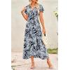 imagePRETTYGARDEN Women Boho Summer Side Split Deep V Neck Short Sleeves Maxi Dress with BeltPrint Black