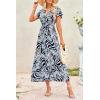 imagePRETTYGARDEN Women Boho Summer Side Split Deep V Neck Short Sleeves Maxi Dress with BeltPrint Black