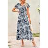imagePRETTYGARDEN Women Boho Summer Side Split Deep V Neck Short Sleeves Maxi Dress with BeltPrint Black