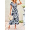 imagePRETTYGARDEN Women Boho Summer Side Split Deep V Neck Short Sleeves Maxi Dress with BeltPrint Black