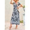 imagePRETTYGARDEN Women Boho Summer Side Split Deep V Neck Short Sleeves Maxi Dress with BeltPrint Black