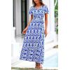 imagePRETTYGARDEN Women Boho Summer Side Split Deep V Neck Short Sleeves Maxi Dress with BeltPrint Blue