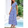imagePRETTYGARDEN Women Boho Summer Side Split Deep V Neck Short Sleeves Maxi Dress with BeltPrint Blue