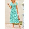 imagePRETTYGARDEN Women Boho Summer Side Split Deep V Neck Short Sleeves Maxi Dress with BeltPrint Green