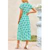 imagePRETTYGARDEN Women Boho Summer Side Split Deep V Neck Short Sleeves Maxi Dress with BeltPrint Green