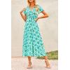 imagePRETTYGARDEN Women Boho Summer Side Split Deep V Neck Short Sleeves Maxi Dress with BeltPrint Green