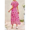 imagePRETTYGARDEN Women Boho Summer Side Split Deep V Neck Short Sleeves Maxi Dress with BeltPrint Rose Red