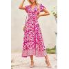 imagePRETTYGARDEN Women Boho Summer Side Split Deep V Neck Short Sleeves Maxi Dress with BeltPrint Rose Red