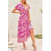 imagePRETTYGARDEN Women Boho Summer Side Split Deep V Neck Short Sleeves Maxi Dress with BeltPrint Rose Red