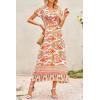 imagePRETTYGARDEN Women Boho Summer Side Split Deep V Neck Short Sleeves Maxi Dress with BeltPrint Yellow