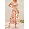 imagePRETTYGARDEN Women Boho Summer Side Split Deep V Neck Short Sleeves Maxi Dress with BeltPrint Yellow