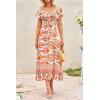 imagePRETTYGARDEN Women Boho Summer Side Split Deep V Neck Short Sleeves Maxi Dress with BeltPrint Yellow