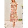 imagePRETTYGARDEN Women Boho Summer Side Split Deep V Neck Short Sleeves Maxi Dress with BeltPrint Yellow
