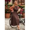 imagePRETTYGARDEN Womens Midi Summer Dresses Casual V Neck Swiss Dot Ruffle Sleeveless A Line Beach Sun DressBrown