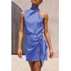 imagePRETTYGARDEN Womens Short Formal Satin Dress Summer Sleeveless Mock Neck Tie Waist Cocktail Party DressesBlue