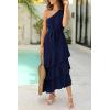 imagePRETTYGARDEN Womens Summer Floral Sundress Casual One Shoulder Tiered Ruffle Flowy Midi Beach Boho DressesSwiss Dot Navy