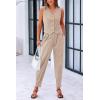 imagePRETTYGARDEN Womens Summer Two Piece Outfits V Neck Button Front Cropped Tank Tops Vest Pockets Pants Cotton Matching SetsLight Khaki