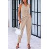 imagePRETTYGARDEN Womens Summer Two Piece Outfits V Neck Button Front Cropped Tank Tops Vest Pockets Pants Cotton Matching SetsLight Khaki