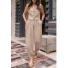 imagePRETTYGARDEN Womens Summer Two Piece Outfits V Neck Button Front Cropped Tank Tops Vest Pockets Pants Cotton Matching SetsLight Khaki