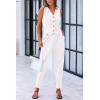 imagePRETTYGARDEN Womens Summer Two Piece Outfits V Neck Button Front Cropped Tank Tops Vest Pockets Pants Cotton Matching SetsWhite