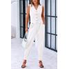 imagePRETTYGARDEN Womens Summer Two Piece Outfits V Neck Button Front Cropped Tank Tops Vest Pockets Pants Cotton Matching SetsWhite