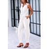 imagePRETTYGARDEN Womens Summer Two Piece Outfits V Neck Button Front Cropped Tank Tops Vest Pockets Pants Cotton Matching SetsWhite