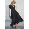 imagePRETTYGARDEN Womens Summer Wrap Maxi Dress Casual Boho Floral V Neck Short Sleeve Ruffle Hem Split Beach Long DressesBlackWhite